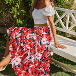 Nadorine Boho Maxi Flowy Elastic A-Line Tiered Floral Skirts