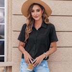 Nadorine Button Down Shirt Bust Pocket Short Sleeve Blouses