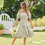 Zeagoo Womens Casual Dress Square Neck Puff Sleeve Boho Dress