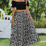 Nadorine Boho Maxi Flowy Elastic A-Line Tiered Floral Skirts