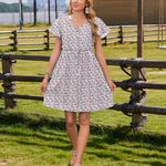 Nadorine Button Down Flutter Sleeve Cotton Linen Dress with Pockets