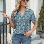 Nadorine Short Sleeve Polo T Shirts Pleated V Neck Tee