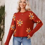 Nadorine Women's Crew Neck Cropped Sweater Long Sleeve Knit Tops
