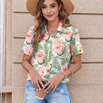 Nadorine Button Down Shirt Bust Pocket Short Sleeve Blouses