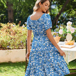 Zeagoo Womens Casual Dress Square Neck Puff Sleeve Boho Dress