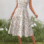 Nadorine Casual Ruffle Sleeve V Neck Midi Dress