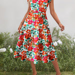 Nadorine Casual Ruffle Sleeve V Neck Midi Dress