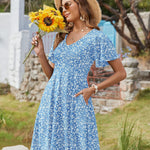 Zeagoo Womens Casual Swing Floral Ruffle Short Sleeve Sundresses