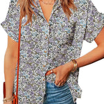 Nadorine Linen Shirts Cotton Short Sleeve V Neck Collared Blouses