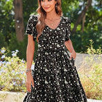 Nadorine Summer Tiered Mini Dress with Pockets Ruffle Sleeve Dress