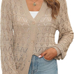 Nadorine Women's Lightweight Crochet Cropped Cardigan