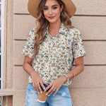 Nadorine Button Down Shirt Bust Pocket Short Sleeve Blouses