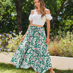Nadorine Women High Waisted Long Skirt Flowy Drawstring Maxi Skirt