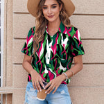 Nadorine Button Down Shirt Bust Pocket Short Sleeve Blouses