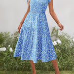 Nadorine Casual Ruffle Sleeve V Neck Midi Dress