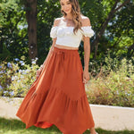 Nadorine Women High Waisted Long Skirt Flowy Drawstring Maxi Skirt