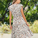Nadorine Casual Ruffle Sleeve V Neck Midi Dress