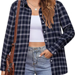 Nadorine Flannel Shirt Women Button Down Long Sleeve Plaid Shirts