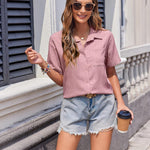 Nadorine Short Sleeve Button Down Shirt Casual Loose Fit Blouses