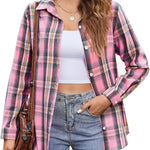 Nadorine Flannel Shirt Women Button Down Long Sleeve Plaid Shirts