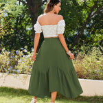 Nadorine Women High Waisted Long Skirt Flowy Drawstring Maxi Skirt