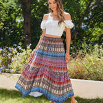 Nadorine Women High Waisted Long Skirt Flowy Drawstring Maxi Skirt