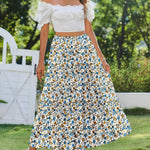 Nadorine Boho Maxi Flowy Elastic A-Line Tiered Floral Skirts