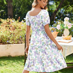 Zeagoo Womens Casual Dress Square Neck Puff Sleeve Boho Dress