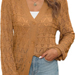Nadorine Women's Long Sleeve Crochet Cropped Cardigan