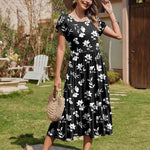 Nadorine Midi A Line Dress Short Sleeve Casual Flowy Tiered Sundress (US Only)