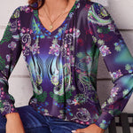 Nadorine Women'S Puff Long Sleeve Shirts Pleated V Neck Tunic Tops