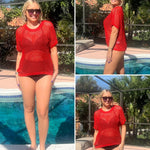 Nadorine Short Sleeve Crochet Sweater Tops