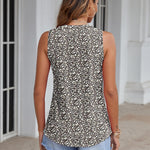 Nadorine Tank Tops Pleated V Neck Floral Solid Loose Fit Tops
