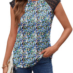 Nadorine Women's Lace Cap Sleeve Tops Pleated Tank Tops