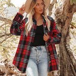 Nadorine Women Flannel Shacket Jacket Plaid Button Down Shirt