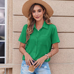 Nadorine Button Down Shirt Bust Pocket Short Sleeve Blouses