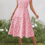 Nadorine Casual Ruffle Sleeve V Neck Midi Dress