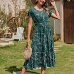 Nadorine Midi A Line Dress Short Sleeve Casual Flowy Tiered Sundress (US Only)