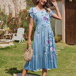 Nadorine Midi A Line Dress Short Sleeve Casual Flowy Tiered Sundress (US Only)