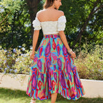 Nadorine Women High Waisted Long Skirt Flowy Drawstring Maxi Skirt