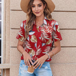 Nadorine Button Down Shirt Bust Pocket Short Sleeve Blouses