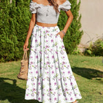 Nadorine Boho Maxi Flowy Elastic A-Line Tiered Floral Skirts