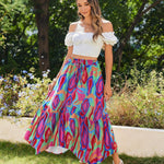 Nadorine Women High Waisted Long Skirt Flowy Drawstring Maxi Skirt