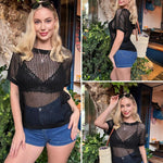Nadorine Short Sleeve Crochet Sweater Tops