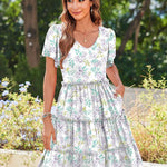 Nadorine Summer Tiered Mini Dress with Pockets Ruffle Sleeve Dress