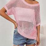 Nadorine Short Sleeve Crochet Sweater Tops