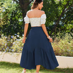 Nadorine Women High Waisted Long Skirt Flowy Drawstring Maxi Skirt