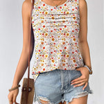 Nadorine Tank Top Blouses Scooped Neck Pleated Front Shirts