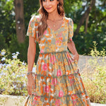 Nadorine Summer Tiered Mini Dress with Pockets Ruffle Sleeve Dress