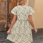 Nadorine Button Down Flutter Sleeve Cotton Linen Dress with Pockets